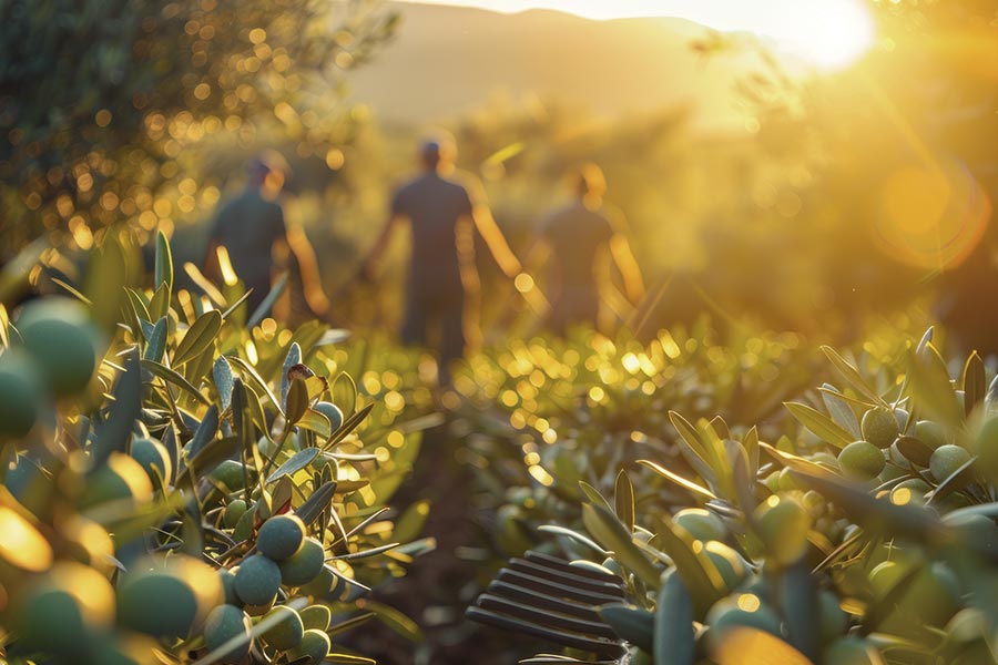 Recolectando aceituna al amanecer